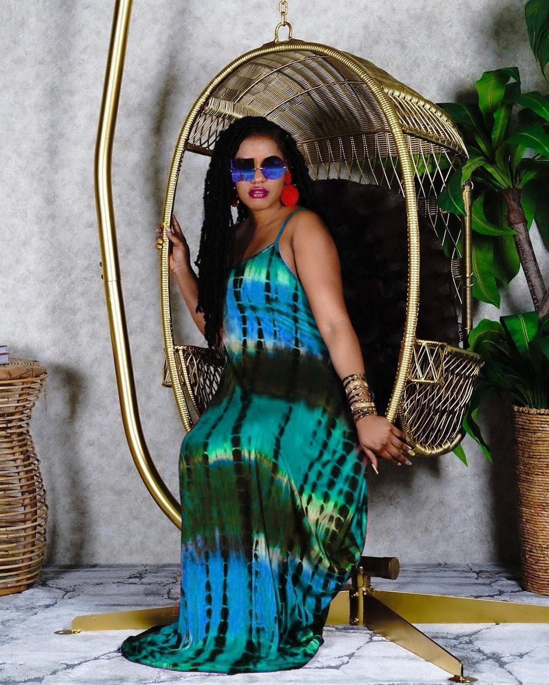 Tie-dye V-neck Loose Women Maxi Dress