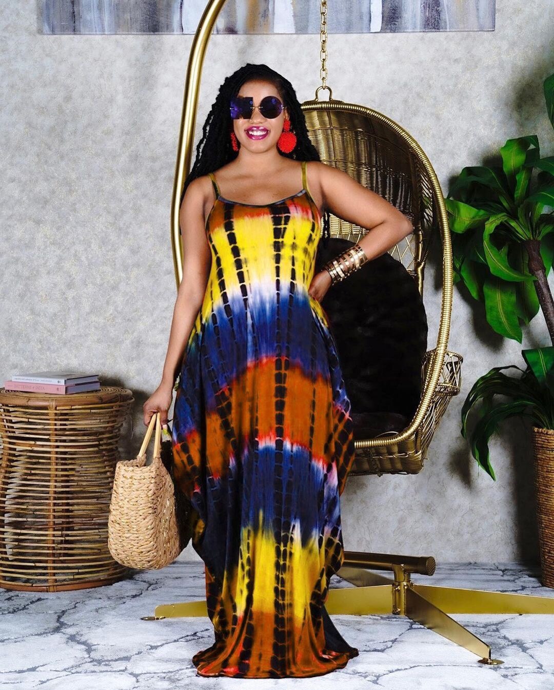 Tie-dye V-neck Loose Women Maxi Dress