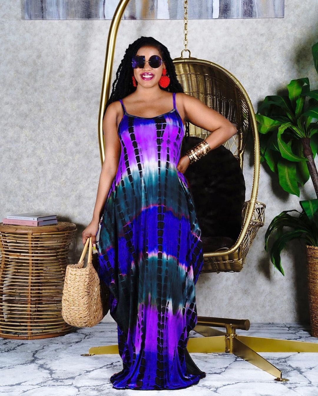 Tie-dye V-neck Loose Women Maxi Dress