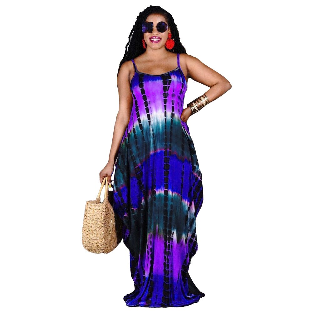 Tie-dye V-neck Loose Women Maxi Dress