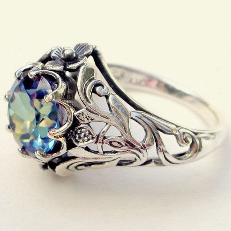 Colorful Hollow-out  Vintage 925 Silver Ring