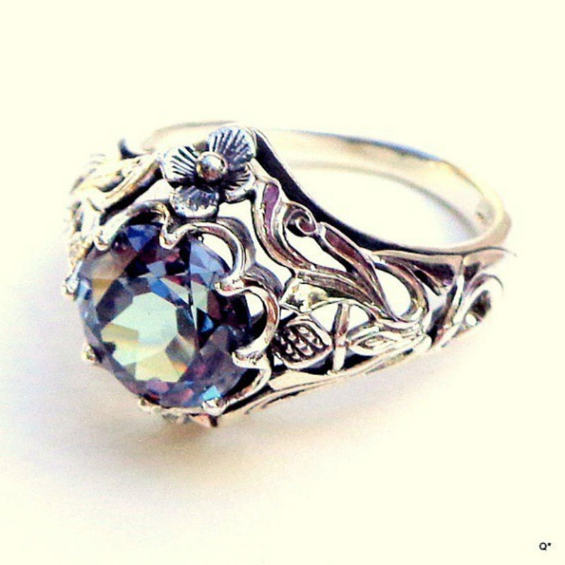 Colorful Hollow-out  Vintage 925 Silver Ring