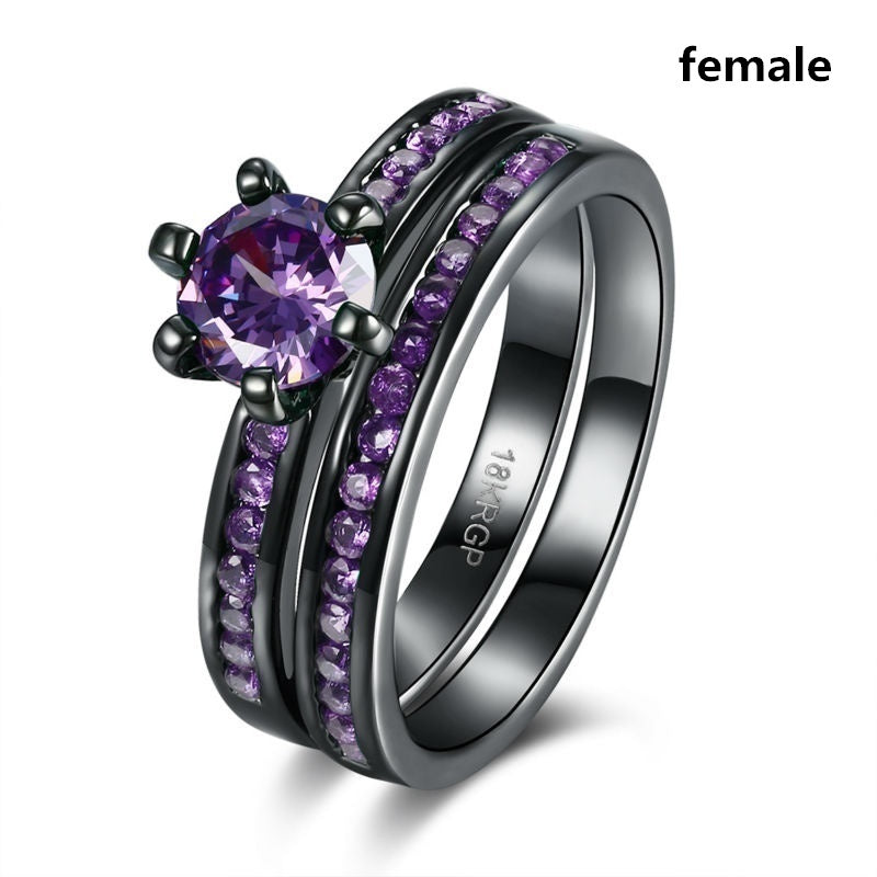 Couple Ring Stainless Steel  Purple Crystal Bands