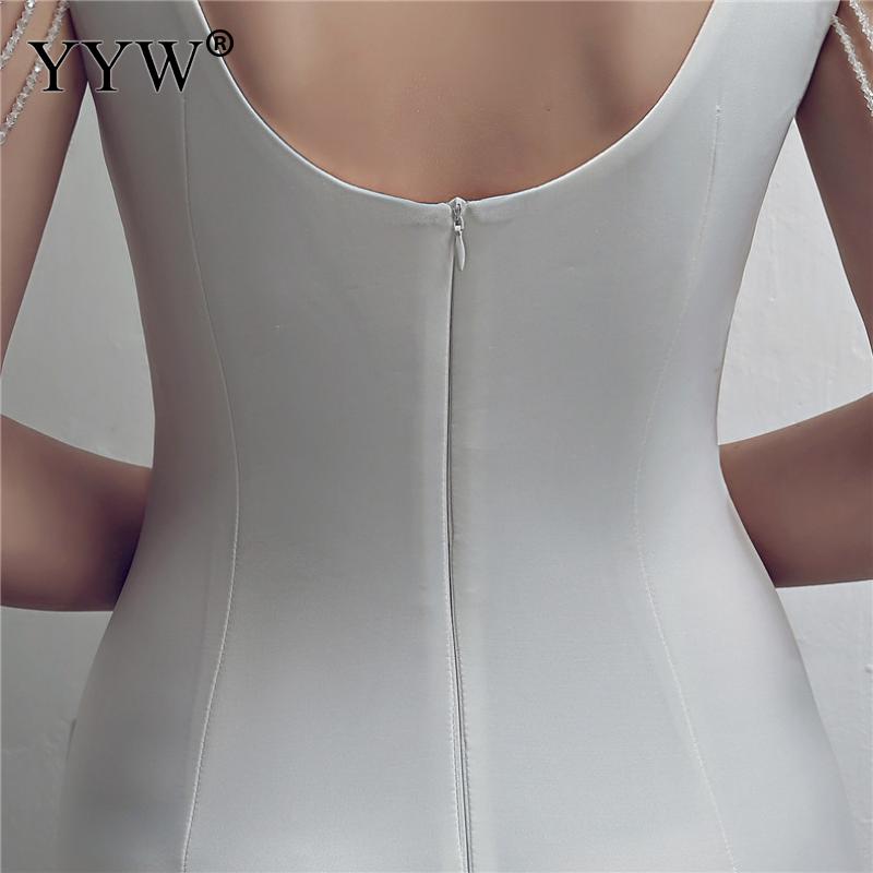 Crystal Beading V Neck Sleeveless Elegant Evening Dress Women