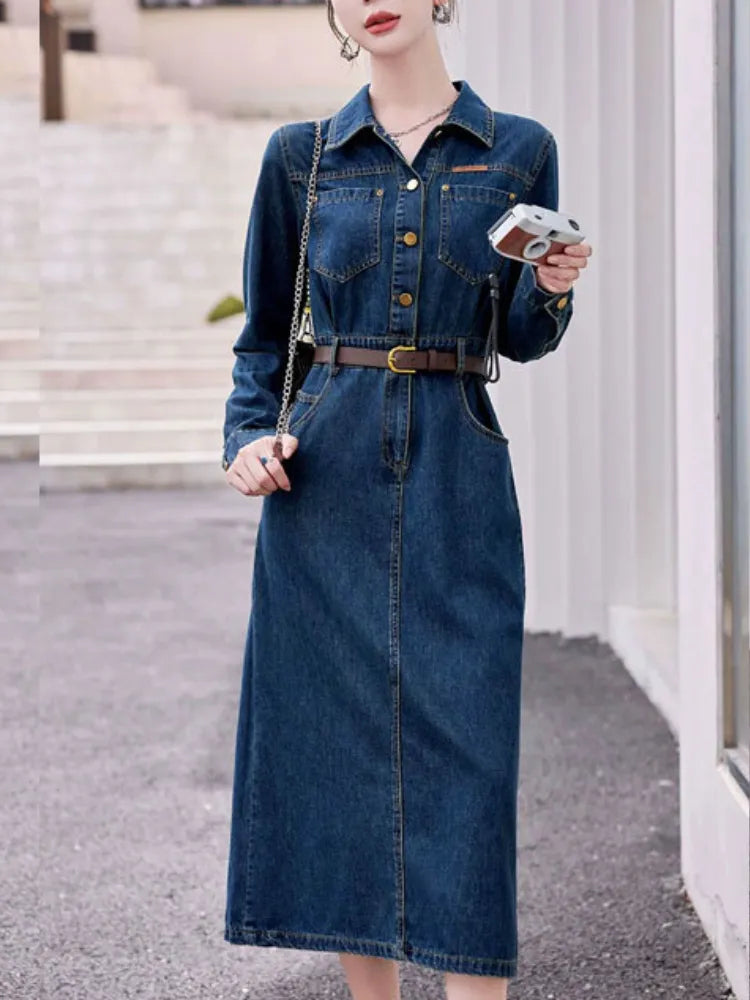 2023 Autumn Korean Fashion Vintage Denim Dress