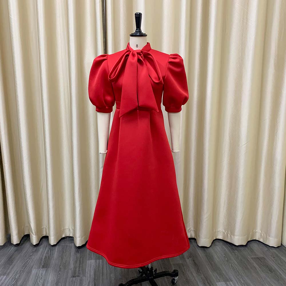 Elegant Long Square Neck Lantern Sleeve High Waisted  Dress