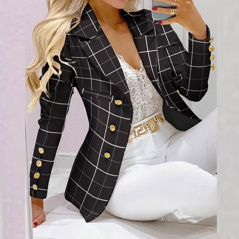Elegant Long Sleeve Single-Breasted Suit/ Casual Solid High-Waist Pencil Pants