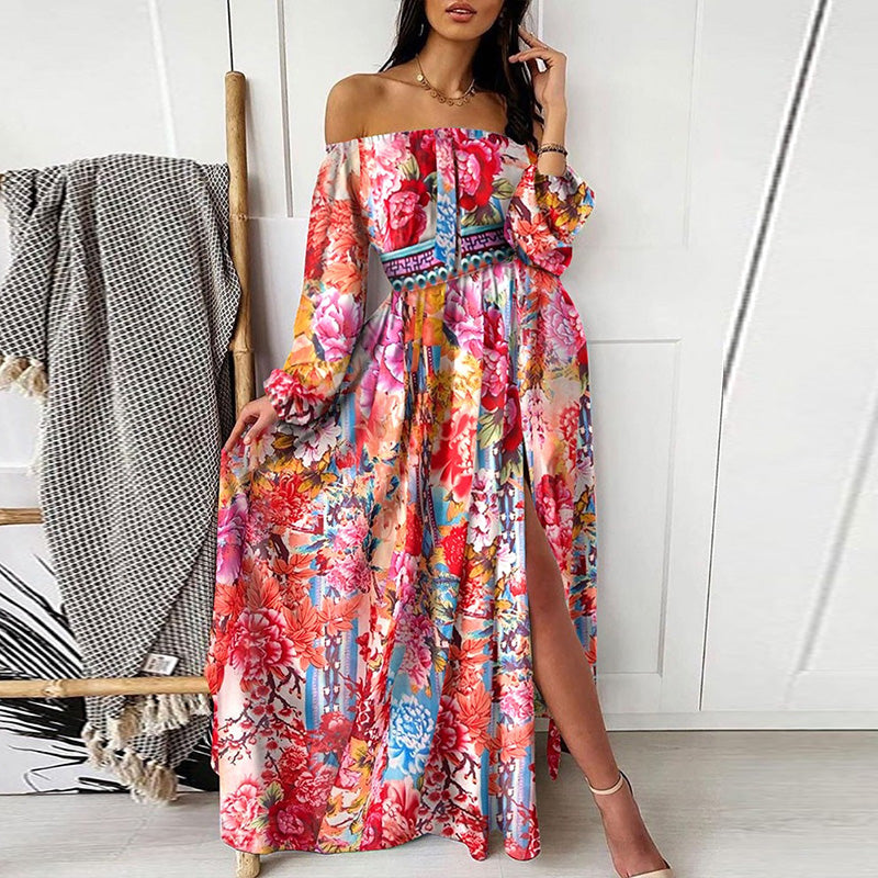 Slash Neck Boho Maxi Dress