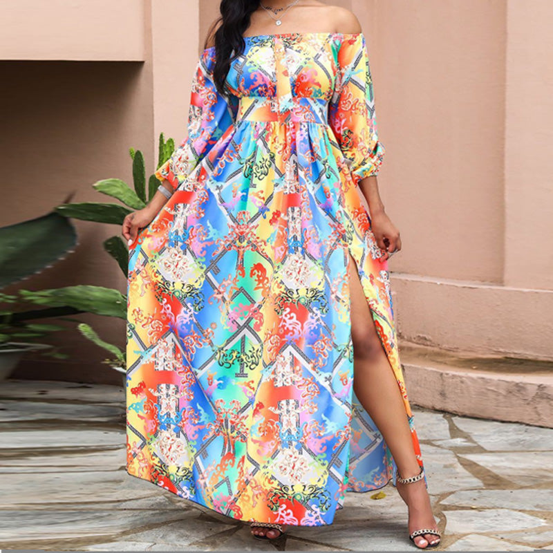 Slash Neck Boho Maxi Dress