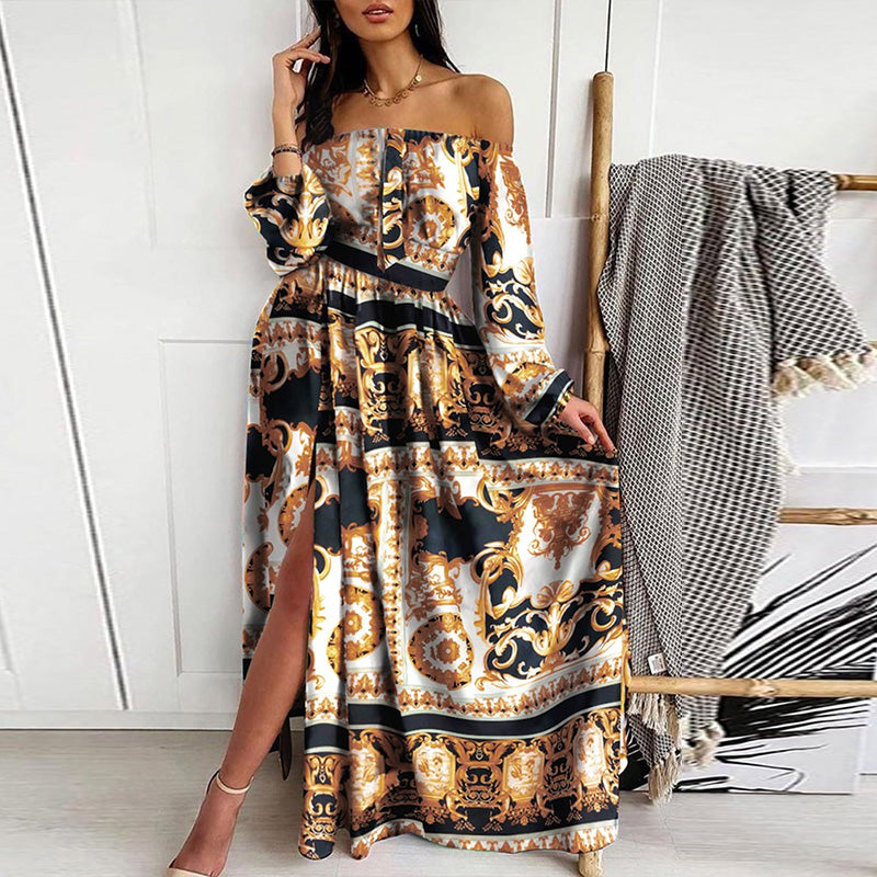 Slash Neck Boho Maxi Dress