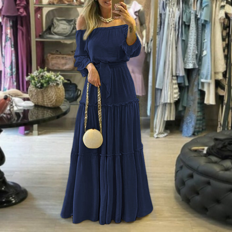 Slash Neck Boho Maxi Dress