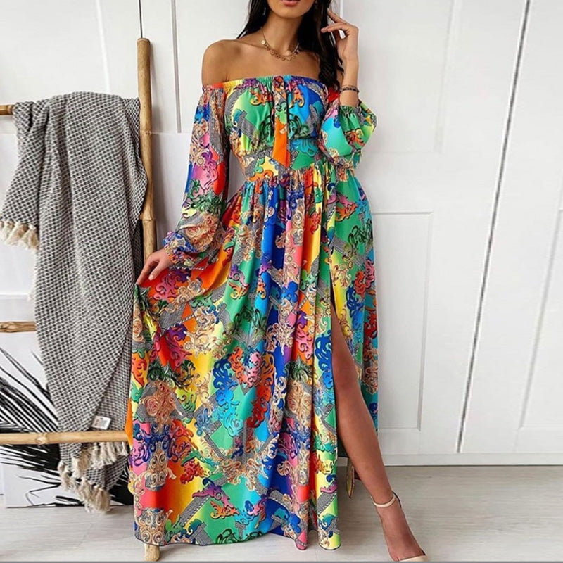 Slash Neck Boho Maxi Dress