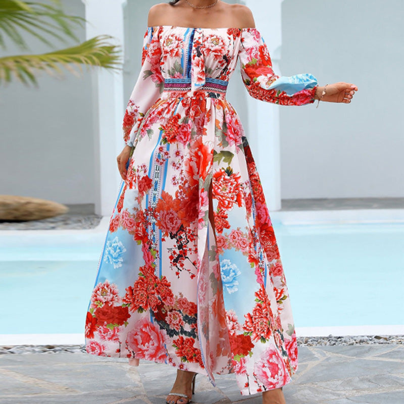 Slash Neck Boho Maxi Dress