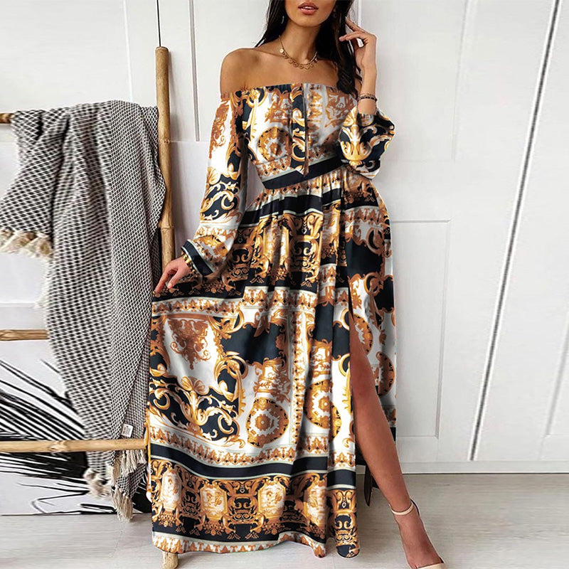 Slash Neck Boho Maxi Dress