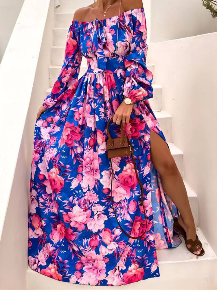 Slash Neck Boho Maxi Dress