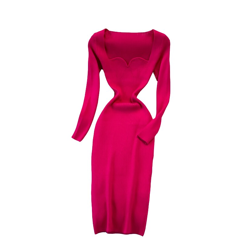 Elegant Sexy Low-Neck Tight Stretch Knit Dress