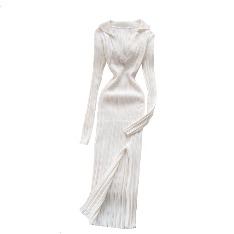 Autumn Knitted Square Neck Casual Sheath Sweater Dress