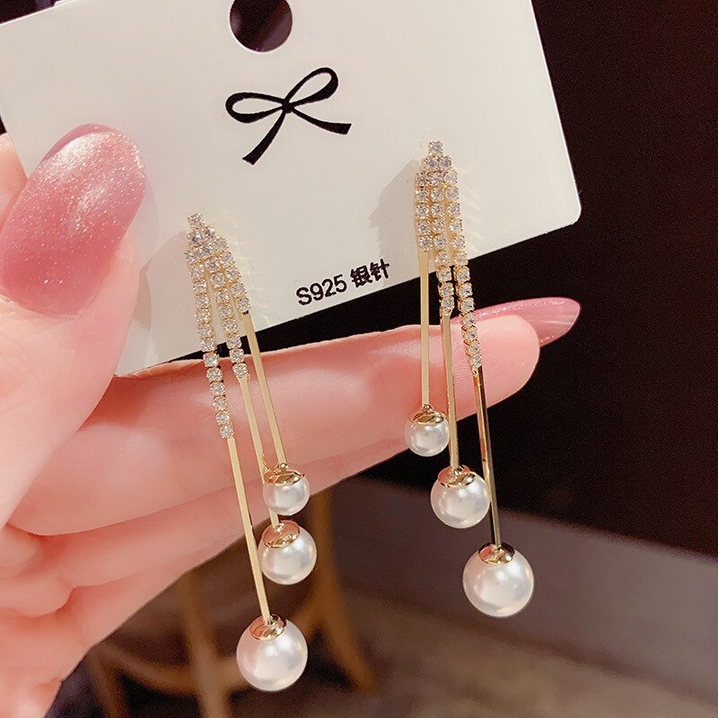 Elegant Alloy Peacock Full Rhinestone Tassel Pendant Earrings