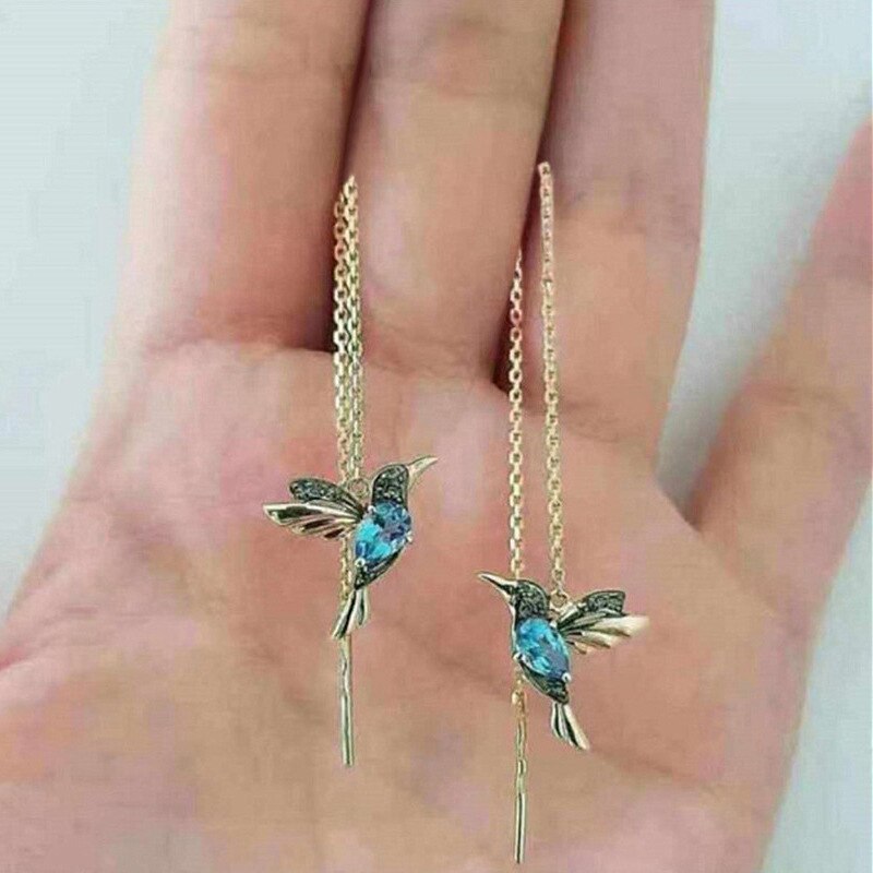 Elegant Alloy Peacock Full Rhinestone Tassel Pendant Earrings