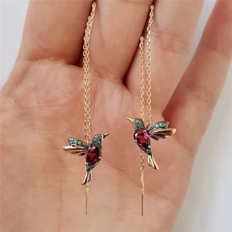 Elegant Alloy Peacock Full Rhinestone Tassel Pendant Earrings