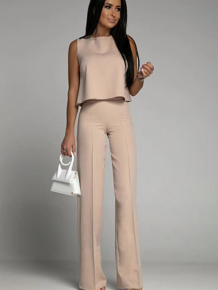 Slim Sleeveless  Backless Bow Short  Top Long Pants Suit