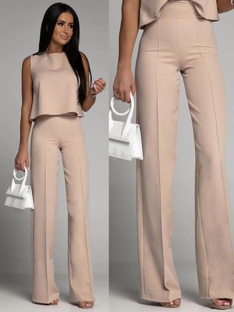 Slim Sleeveless  Backless Bow Short  Top Long Pants Suit