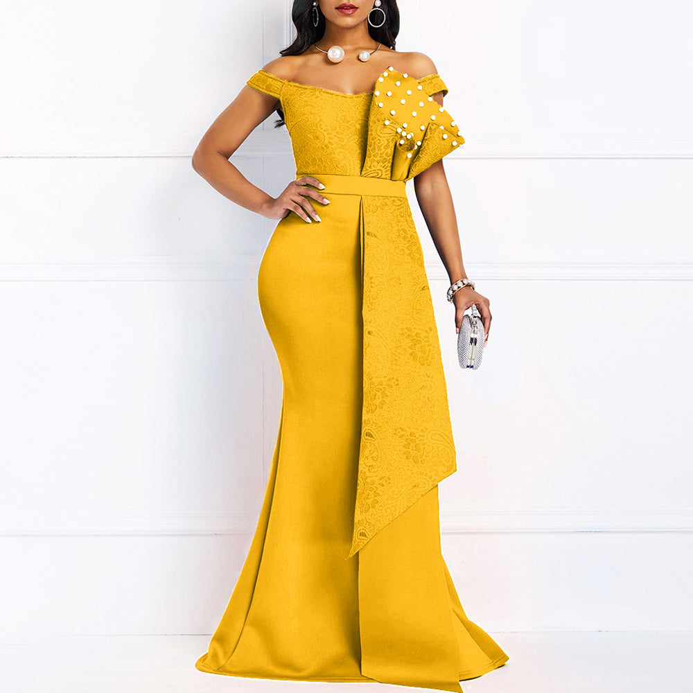 Elegant Sexy Off Shoulder Ruffles Sleeveless Backless Long Maxi Dress