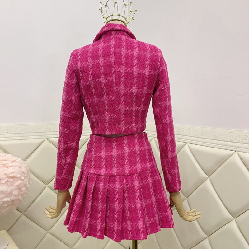Vintage Tweed Short Jacket Coat + Mini Skirts Sets