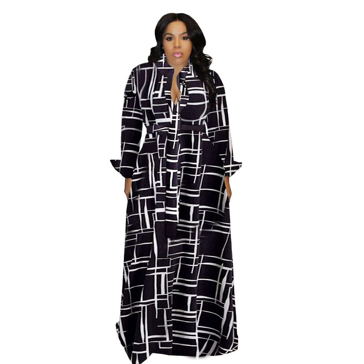 Fall Winter Long Sleeve Camouflage Maxi Dress