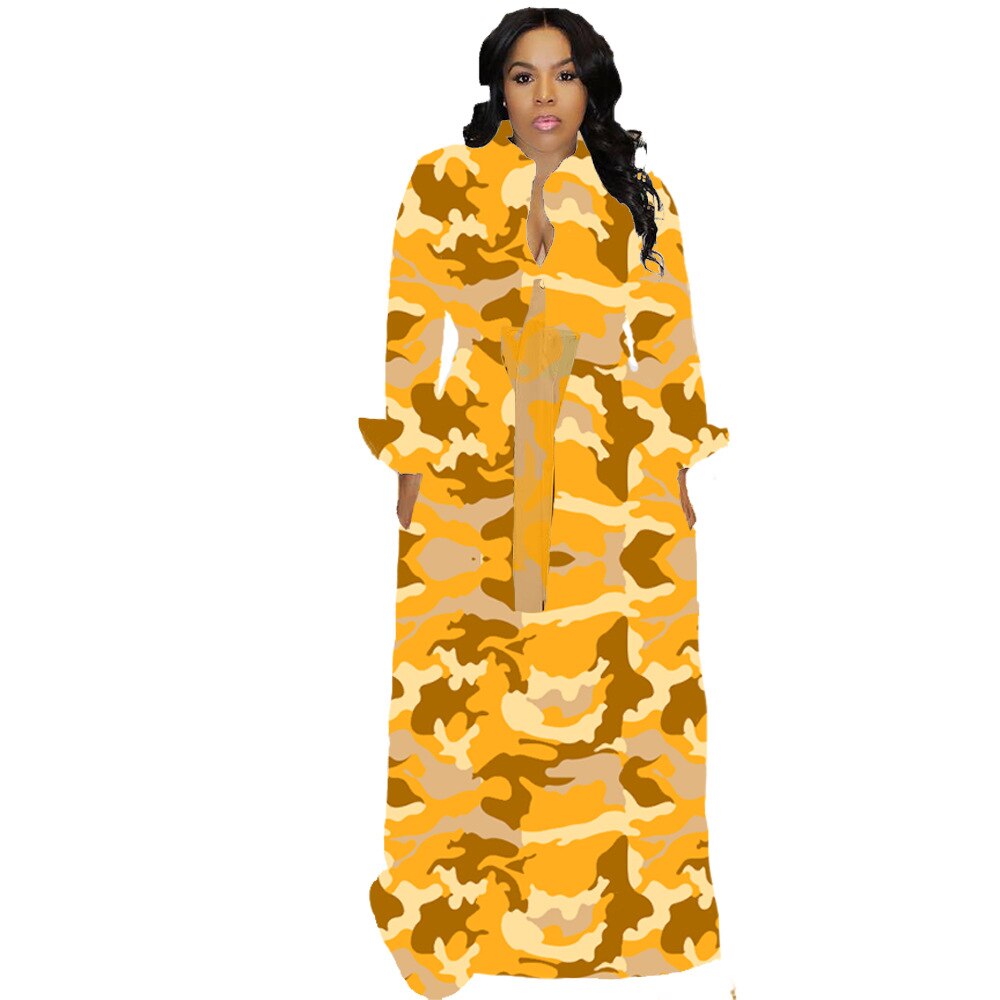 Fall Winter Long Sleeve Camouflage Maxi Dress