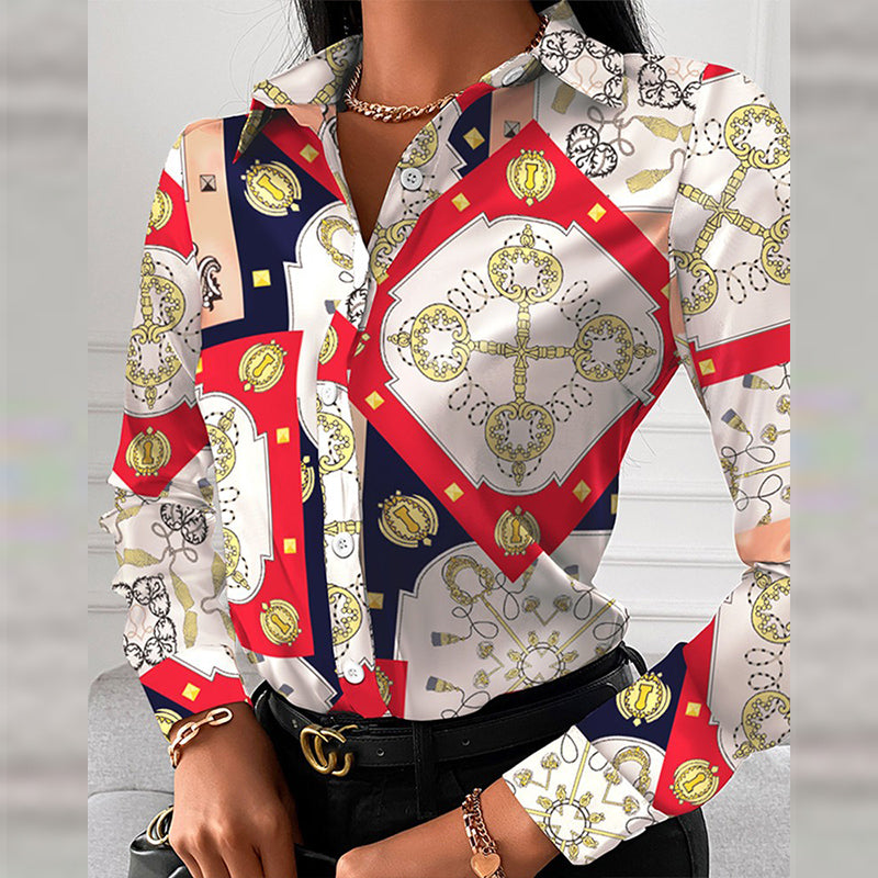 Long Sleeve Elegant Turn-down Collar Blouse