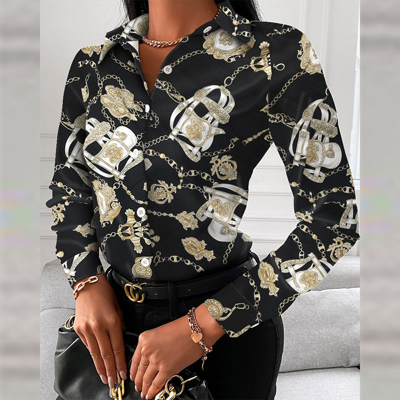 Long Sleeve Elegant Turn-down Collar Blouse