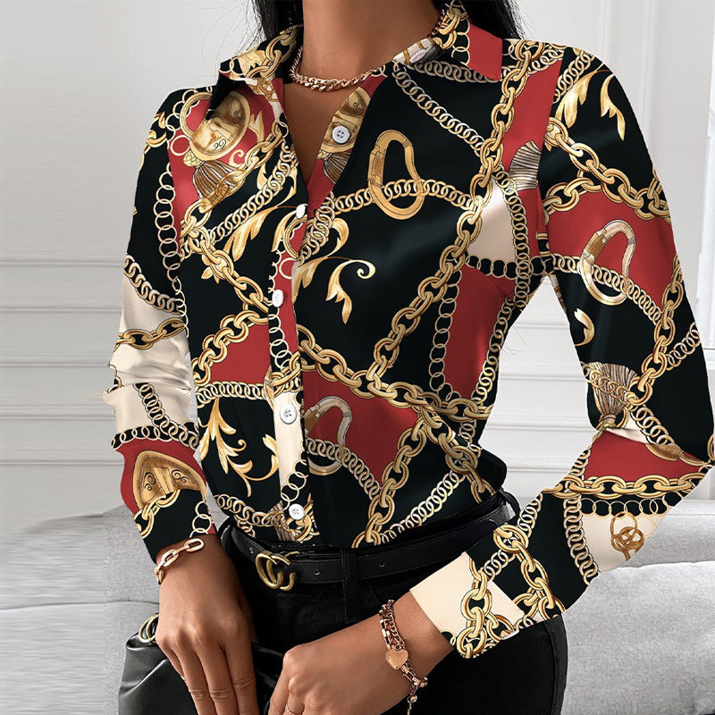 Long Sleeve Elegant Turn-down Collar Blouse