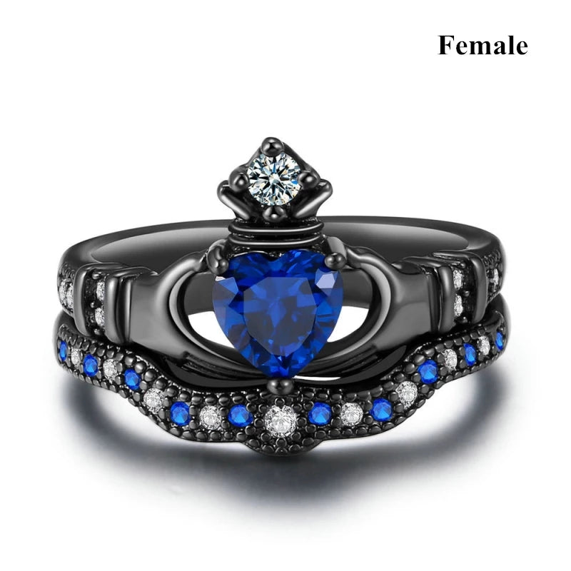 Fashion Couple Ring Blue Zircon Men Stainless Steel Ring Women Wedding Band Bridal Jewelry