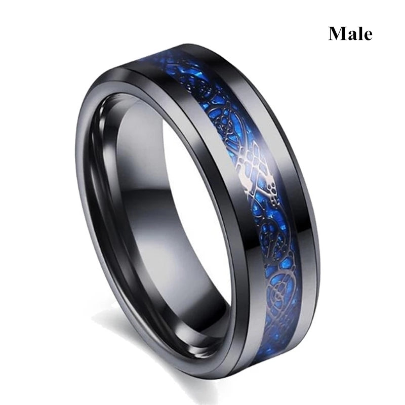 Fashion Couple Ring Blue Zircon Men Stainless Steel Ring Women Wedding Band Bridal Jewelry