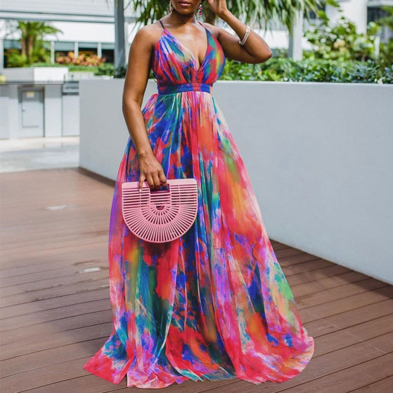 Casual Tie-Dye Print Maxi Dresses