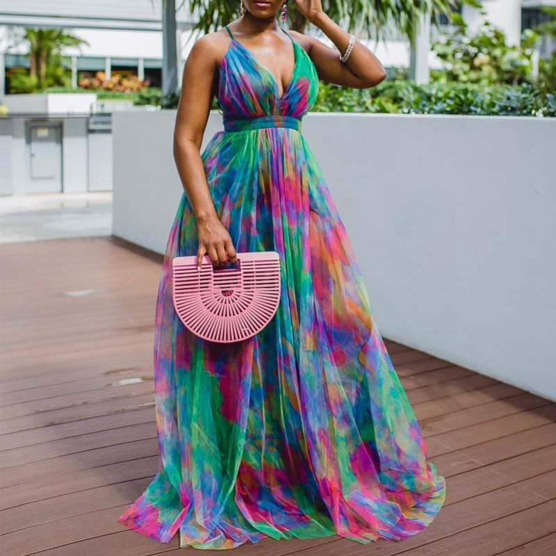 Casual Tie-Dye Print Maxi Dresses