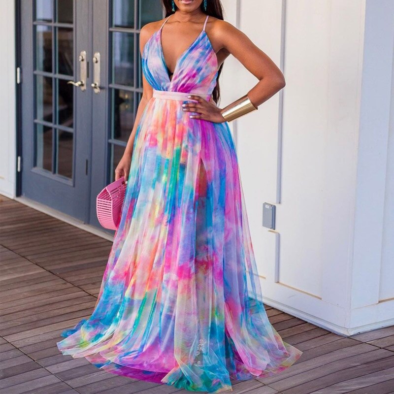 Casual Tie-Dye Print Maxi Dresses