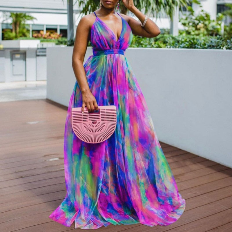 Casual Tie-Dye Print Maxi Dresses