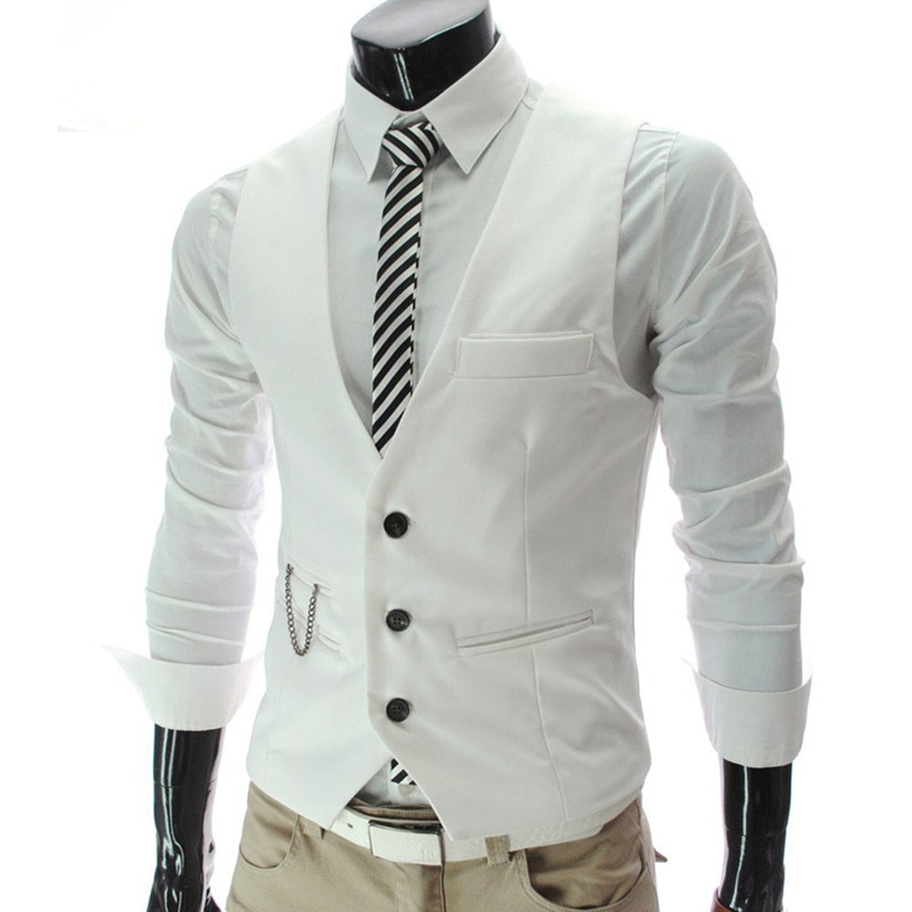 Solid Color V Neck Sleeveless Buttons Men Vests Waistcoat