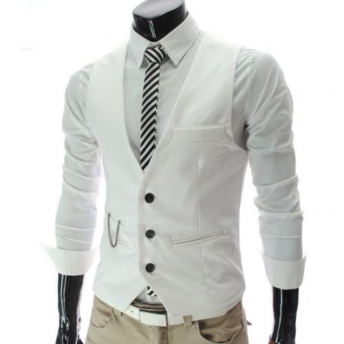 Solid Color V Neck Sleeveless Buttons Men Vests Waistcoat