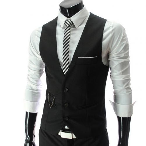 Solid Color V Neck Sleeveless Buttons Men Vests Waistcoat