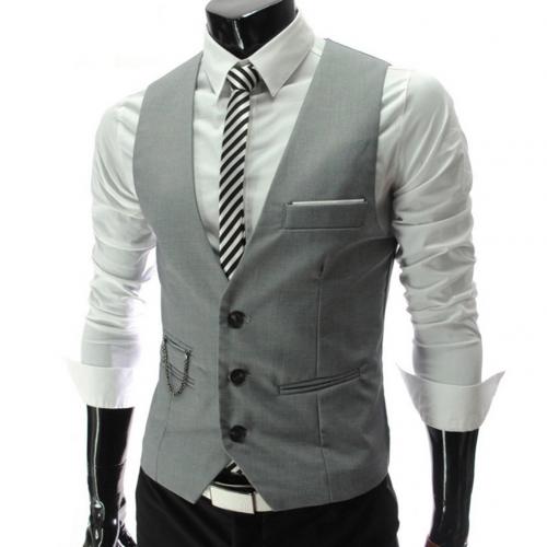 Solid Color V Neck Sleeveless Buttons Men Vests Waistcoat