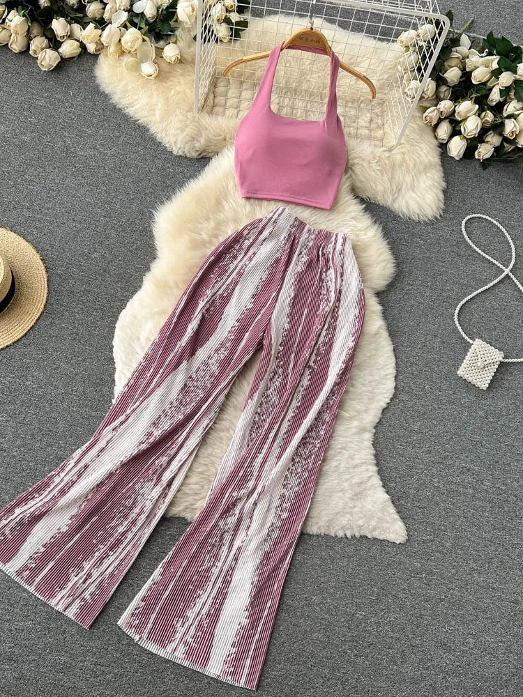 Summer  Halter Tank Tops Wide-leg Long Pantsuit