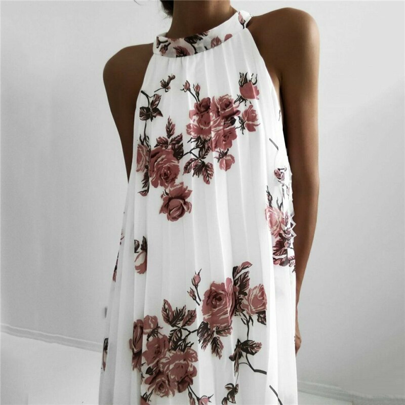 Boho Beach Summer Sleeveless Halter Floral Dress