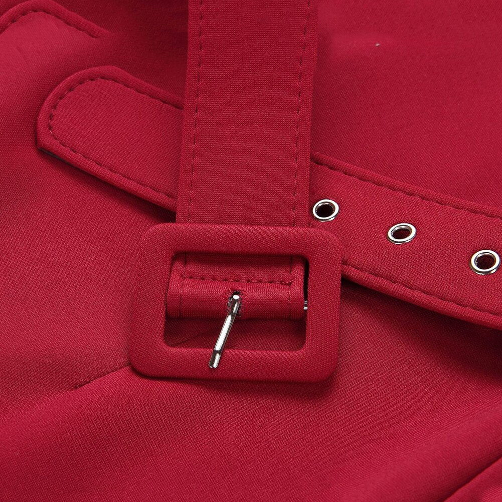Solid Color V Neck Short Ruffled Sleeve Belt Bodycon Midi Dress