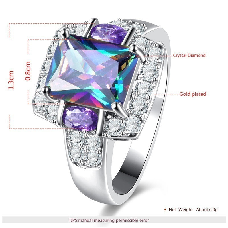 Mystic Rainbow Colorful Crystal Inlay Wedding Engagement Ring