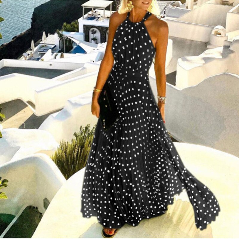 Bohemian Sleeveless  O Neck Halter Print Beach Dress