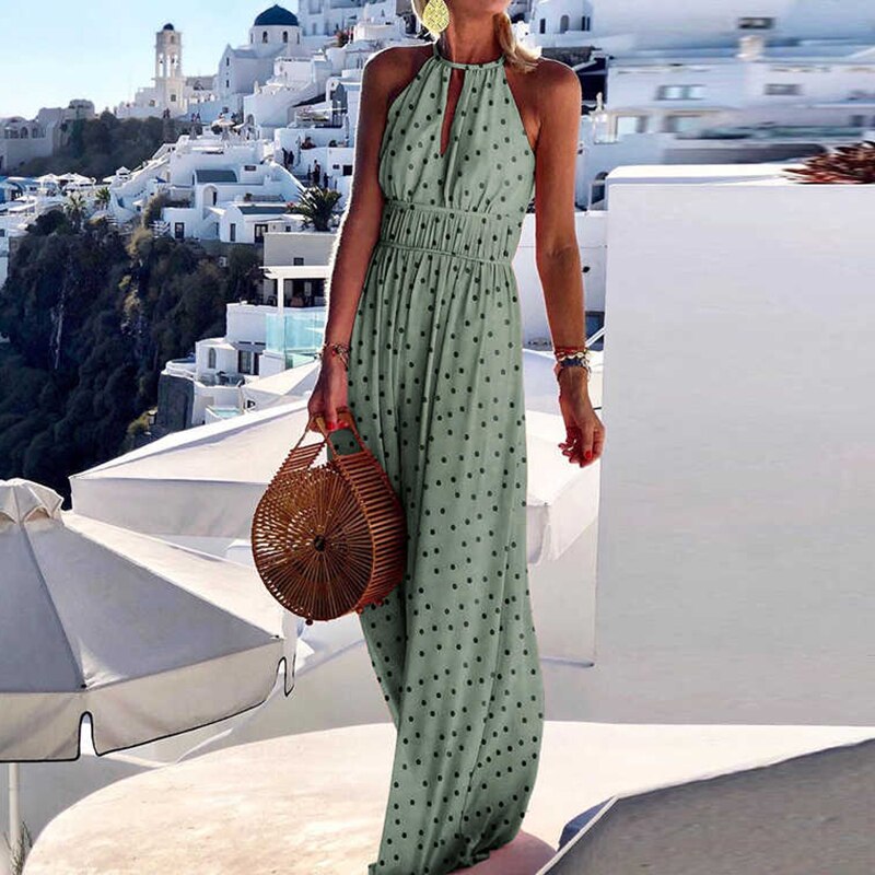 Bohemian Sleeveless  O Neck Halter Print Beach Dress