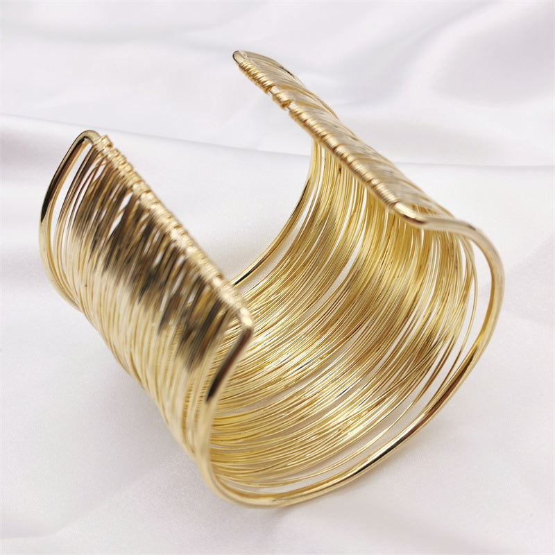 Golden Ethnic Style Round Multiple Cuff Bracelets